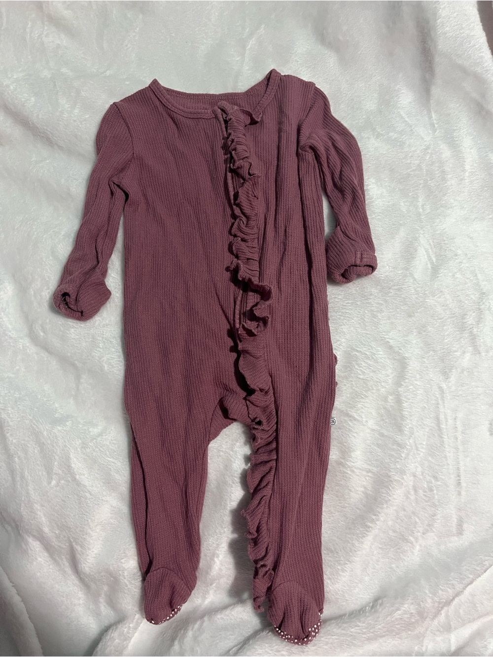 Caden Lane Mauve Plum Ruffle Front Ribbed Footie